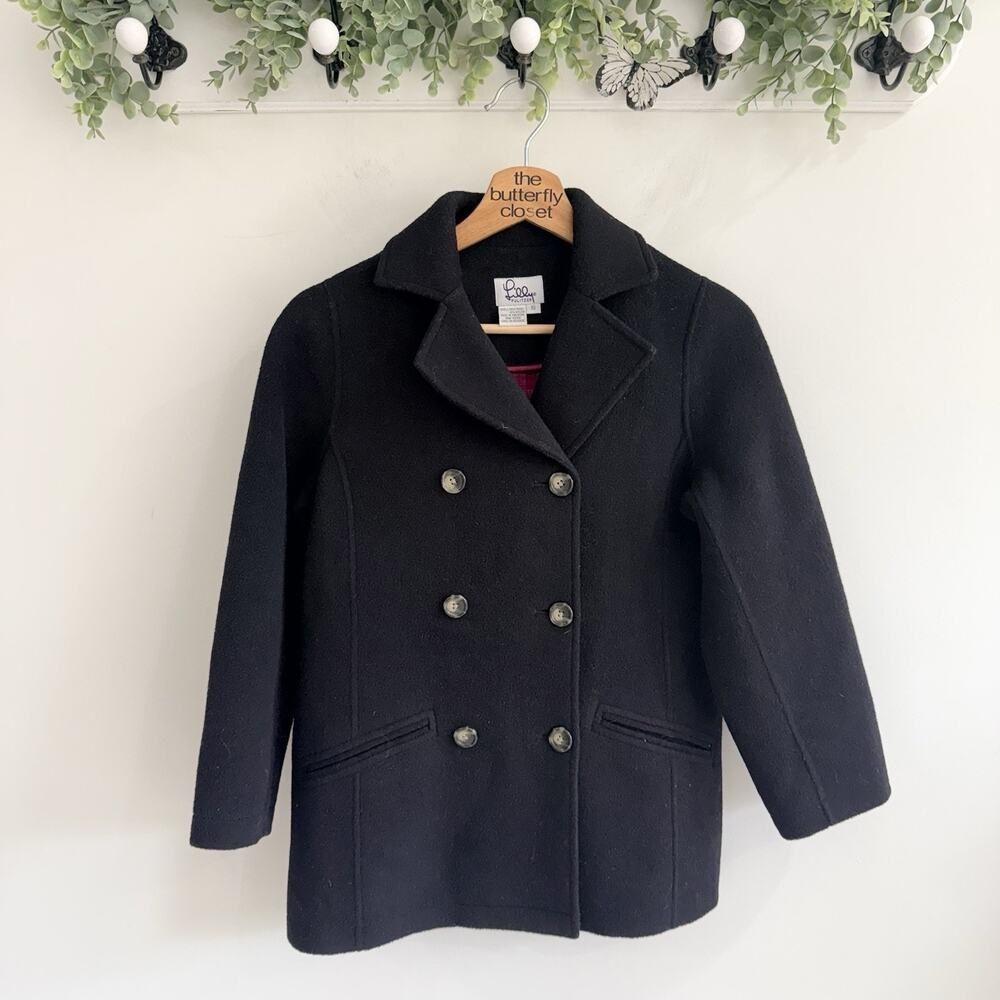Vintage Lilly Pulitzer Women’s Black Wool Blend Double Breasted Peacoat Size 10